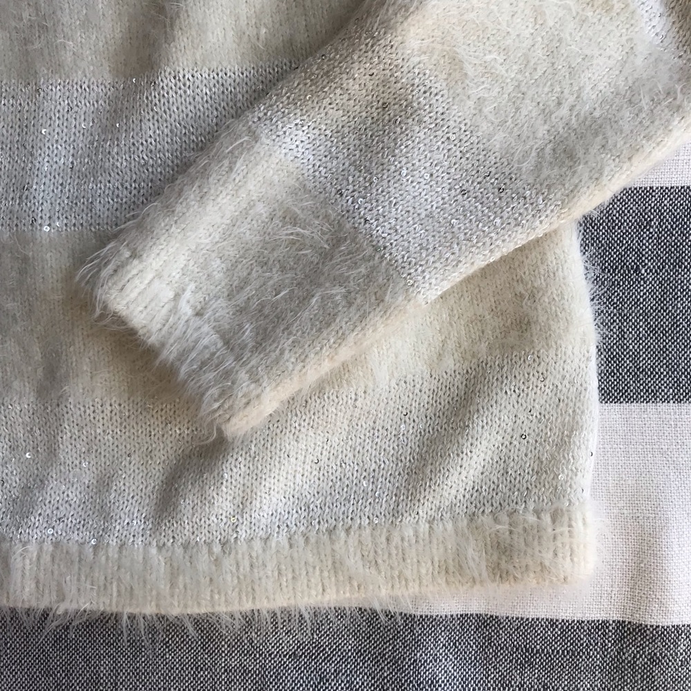 Loft Sequin Stripe Soft Textured Sweater In Cream - image 4